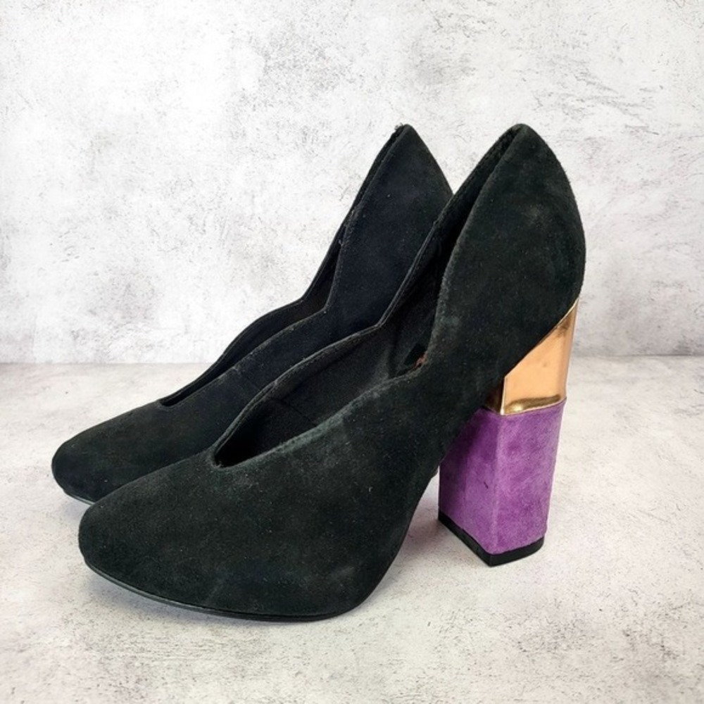 Retro Y2K Platform Shoes Women 6‎ 37 Black Whimsigoth Suede Chunky OFFICE LONDON